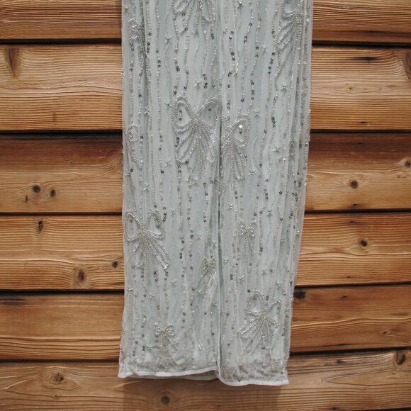 MAC DUGGAL 94129 Green Beaded Mesh Scoop Neck Fitted Gown With Bows - Picture 11 of 13